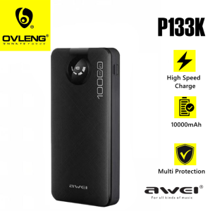 AWEI P133K LED Power Display 10000mAh Power Bank High Quality & Fast Charging  with 4 Built-in Cable Flexible and Safe