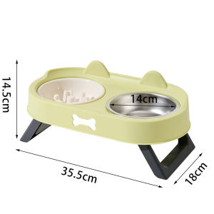 SKISOPGO Pet Feeding Bowl Double Stainless Steel Elevated Cat Bowl Non Slip Mangkuk Kucing Portable Raised