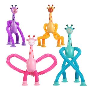 Stretchy Tube Giraffe Puzzle Toy Pop Tubes Novelty Decompression Toy Cartoon Suction Cup Telescopic Giraffe Shape Luminous Kids Toy