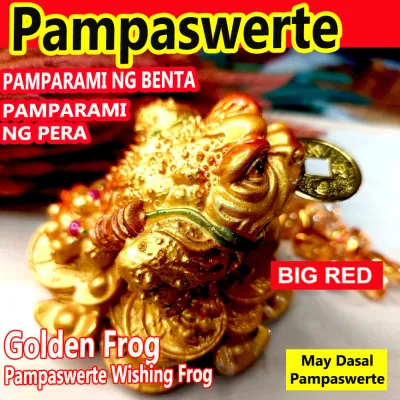 Fengshui Prosperity Golden Frog with Lucky Coins Green Jade and Red Crystals - New Home Decor and Wealth Charm