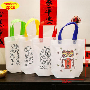 Yespery 10 cái Túi Quà Tặng tự làm graffiti năm mới của Trung Quốc túi xách không vải dệt họa tiết thần tài cá Koi múa sư tử hoạt hình