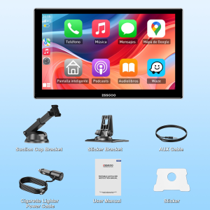 ESSGOO 9 Inch Portable Player Wireless and Wired Carplay & Android Auto IPS Touch Screen Support Intelligent Voice Control Wireless Mirroring Link Bluetooth Online Maps FM