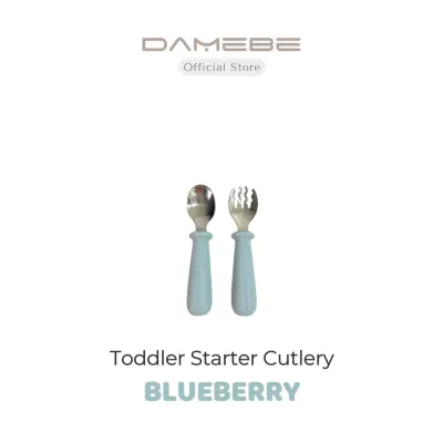 DAMEBE | Toddler Starter Cutlery | Premium Silicone + SUS 316L Stainless Steel Fork & Spoon