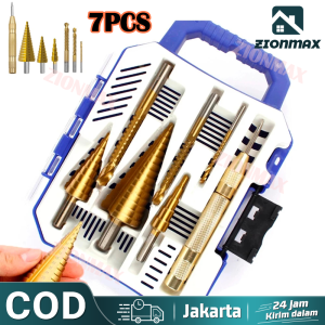 7Pcs Mata Bor Pagoda Spiral Besi Kuningan Kayu Plastik Step Drill Tingkat Payung Cone HSS Step Drill Bit Saw Drill Bit Set