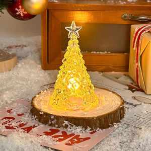 Christmas Tree Crystal Acrylic Night Light Warm Battery Powered Mini Table Lamp Xmas New Year Desktop Decor Indoor Gift