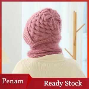 [PAM] Fashion Winter Women Novelty Hat And Scarf In One Piece Knited Caps Warm Casual Hat Scarf Set Women Caps Warmer Cycling Hat