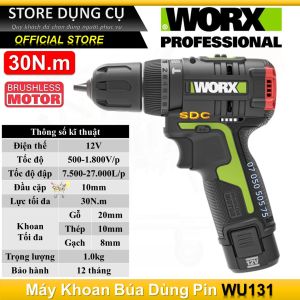 12V Máy khoan búa động lực dùng pin Li-ion Worx WU131 | Động cơ không chổi than