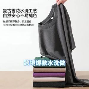 【新款上市】【夏季新款】【夏季新款】跨境230克t恤水洗做旧t恤宽松圆领落肩欧码蜡染美式t恤短袖男t恤【超薄透汗】【超薄透汗】【轻薄透气】