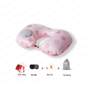 [TẶNG 3 MÓN] Gối bơm hơi chữ U hoạ tiết nhỏ gọn - Gối kê cổ văn phòng du lịch đi xe ô tô TẶNG Bịt mắt ngủ