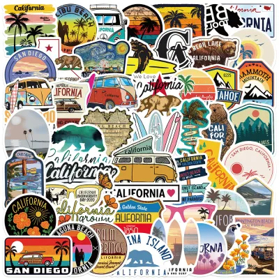 พร้อมส่ง！Camping Travel City USA California sticker vintage ticket สติกเกอร์กันน้ำรูปแบบที่แตกต่างกัน 50ชิ้น