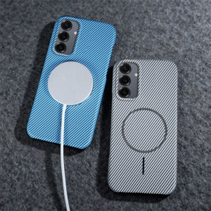 Luxury Half Border Carbon Fiber Texture PC For Magsafe Phone Case For Samsung S26 S25 A56 A36 A26 A16 Ultra Plus Magnetic Cover