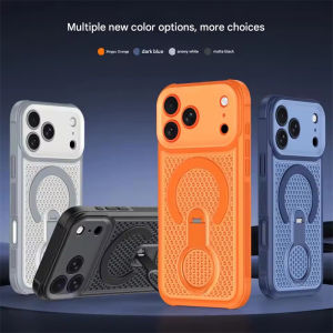 360° Rotating Ring Holder Magnetic Mesh Heat Dissipation Case for iPhone 17 16 14 13 12 15 Pro Max Air Plus 5G For Magsafe Cover