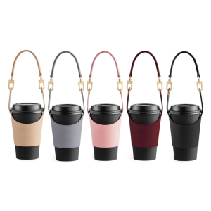 Insulated Cup Sleeve with Adjustable Strap Portable PU Leather Water Bottle Protective Cover Coffee Cups Accessories