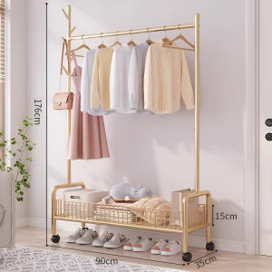 BALIKRUMAH Drying Rack Single Pole Double Layer Laundry Rack With Wheel Cloth Clothes Rack Hanging Organizer Rak Penyidai Baju Rak penyimpanan 晾衣架
