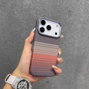 Gradient Color Plaid Magne Case for iPhone 17 16 15 Pro Max Hard PC Shell Camera Lens Protective Back Cover Carbon Capinha