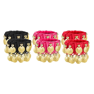 Belly Dance Wrist Ankle Cuffs Bracelets Chiffon Gold Coin Belly Dance Costume Accessory Valentines Day Gift Jewelry