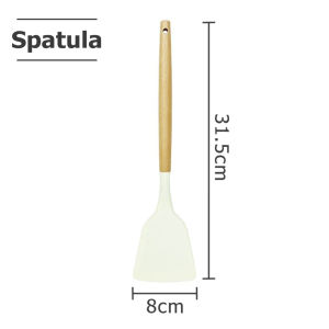 OShine Non Stick Food Grade Silicone Kitchen Utensils Turner Ladle Slotted With Wooden Handle