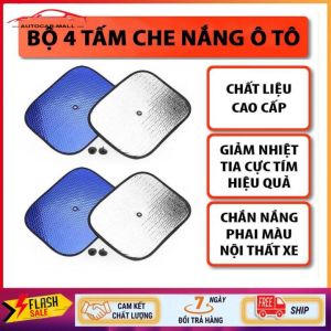 Bộ 4 tấm che nắng cửa kính ô tô - tấm chắn nắng xe hơi - tấm xốp tráng bạc 2 mặt cách nhiệt cực cao