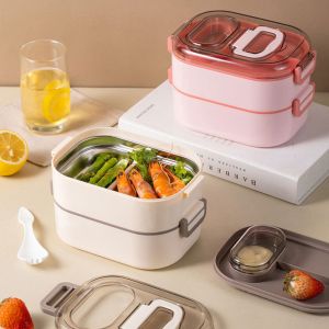 SUDMFK Double-layer Portable Lunch Box Stainless Steel Insulated Food Containers Fruit Box Large Capacity Removable Meal Box Office Worker
