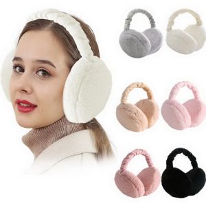 1 PCS Korean Style Round Plush Earmuffs Foldable Solid Color Portable Earmuffs Winter Warm Cold Resistant Earmuffs