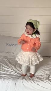 Baby autumn clothing 2026 Korean-style childrens clothing girls autumn outfit knitted jacket and tulle skirt set