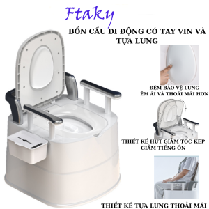 Bồn cầu di động - Toilet di động trong nhà cho người già người bệnh có tay vịn & tựa lưng dùng rất tiện lợi nhựa Cao Cấp siêu bền (màu ngẫu nhiên)