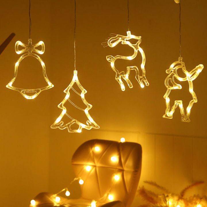 Christmas Window Suction Cup Chandelier Light Decorations / Creative Cute Window String Lamp / Santa Claus Battery Powered  Stirng Lights for Christmas Party Decor/