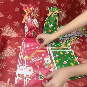 50pcs Christmas Gift Bag  Candy Snack Gift Bag  Christmas Party Favor & Giveaway Bag Ribbon Drawstring Pocket