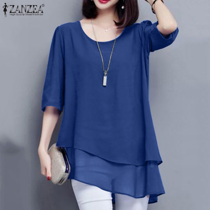 Shits Fo Women Summe 3/4 Sleeve Cew Neck Pinted Baggy