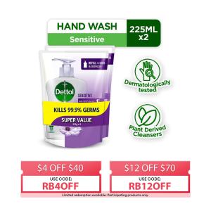 Dettol Hand Wash Sensitive 225ML Refills Bundle of 2