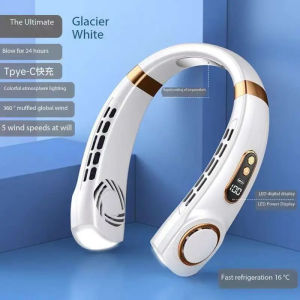 PortableBladeless Mute Hanging Neck Fan LED Digital Display  Ice ceramic body sensation cooling Colorful Atmosphere Lights