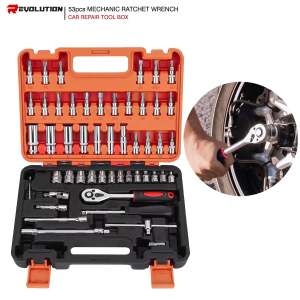 REVO 53pcs Socket Set Multifunctional Wrenches Chrome Vanadium Steel Auto Car Repair Tool Box Set