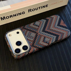 Bohemian Style Case Shell for iPhone 17 16 15 Pro Max Magnets Carbon Fiber Relief Back Cover Hard PC Camera Alloy Coque