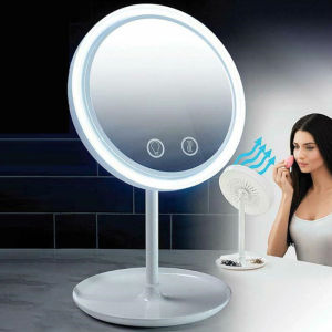 3 in 1 LED Fan Makeup Mirror Beauty Breeze Folding Girl Desktop Portable Cosmetic Makeup Mirror Beauty Mirror Women Mirrors 5X Magnifying Sweat-free Makeup Mirror Natural White LED Daylight Lighted Vanity Mirror Adjustable 180 Rotation Table jita.