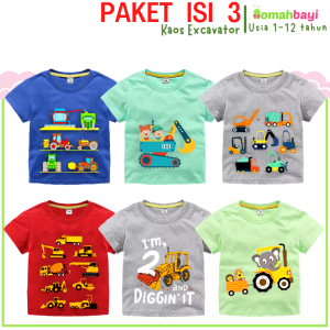 SPECIAL EDITION 3 Kaos Anak Laki-Laki Gambar Excavator Truk Beko untuk Anak dan Bayi Size 6 Bulan - 1 2 3 4 5 Tahun