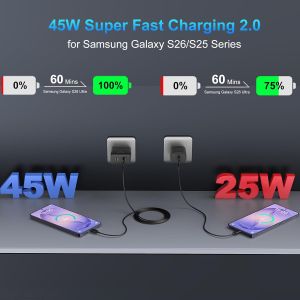 45W Super Fast Charger USB C Dual Android Phone Charger Type C Chargers Fast Charging Block with 10FT Long USB-C Charging Cable Cord for Samsung Galaxy S26 Ultra/S26+/S26/S25Ultra/S25/S24/S23/S22