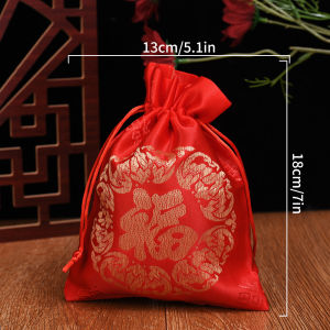 ถุงผ้าสไตล์จีนสำหรับตรุษจีน3/5ชิ้นถุงนำโชคสีแดงงานแต่งงานงานรื่นเริงที่เก็บลูกอมสร้อยข้อมืออัญมณีจริงของขวัญช็อกโกแลต