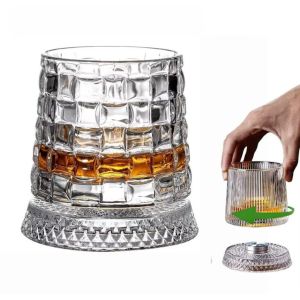 Premium Crystal Rotating Whiskey Glass LED Light Tumbler Barware Household 360° Spin Beer Tumbler Gelas Kaca Putar High-End untuk Hadiah/Bar/Party
