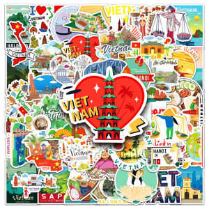 50pcs Vietnam Stickers Hanoi Ho Chi Minh City Cartoon Doodle Waterproof Decals Decorative Laptop Luggage Travel Commemorative Stickers Kid Toys
