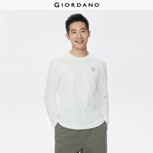 Giordano Beau Monde Men Letter embroidery long sleeve tee Free Shipping 13026860
