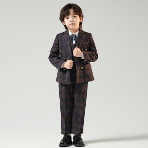 3PCS Kid Suit Handsome Pageboy Wedding Dress Performance Costume Presenter Formal Blazer For Boy