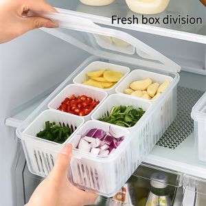 Divided Serving Food Storage Box with Lid Spice Sealed Box Compartment Refrigerator Preservation Box