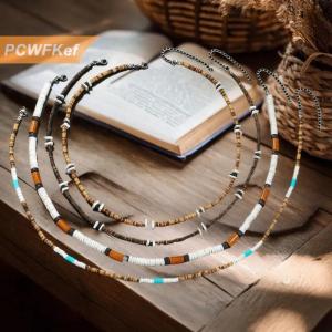 【PCWFKef】 Bohemian retro hạt gỗ Vòng cổ phong cách dân tộc mùa hè kỳ nghỉ phong cách nam dài đính cườm Vòng cổ