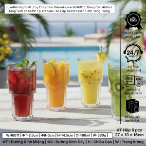 Ly Thuỷ Tinh Uống Trà Chanh - Sinh Tố - Trà Sữa Sọc Khía 460ML Tumbler Hightball Glass SKHF460