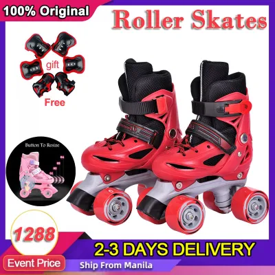 YS【Ready Stock】The New Double Row Skate Roller Adjustable 4 Wheel Roller Skates For Children roller skates for kids Roller Skates