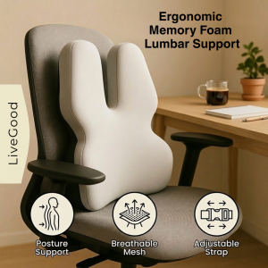 Livegood Memory Foam Lumbar Support Cushion | Ergonomic Back Support for Office Chair & Car Seat
