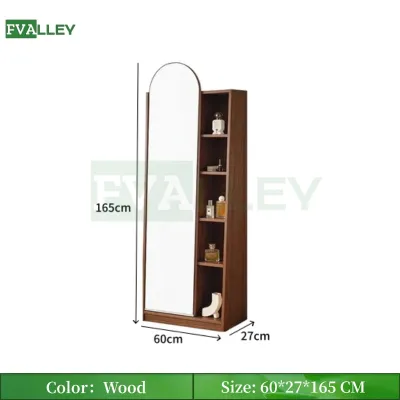 FVALLEY Floor Standing Full Length Mirror Cabinet Wooden Hidden Storage Shelf Dressing Mirror