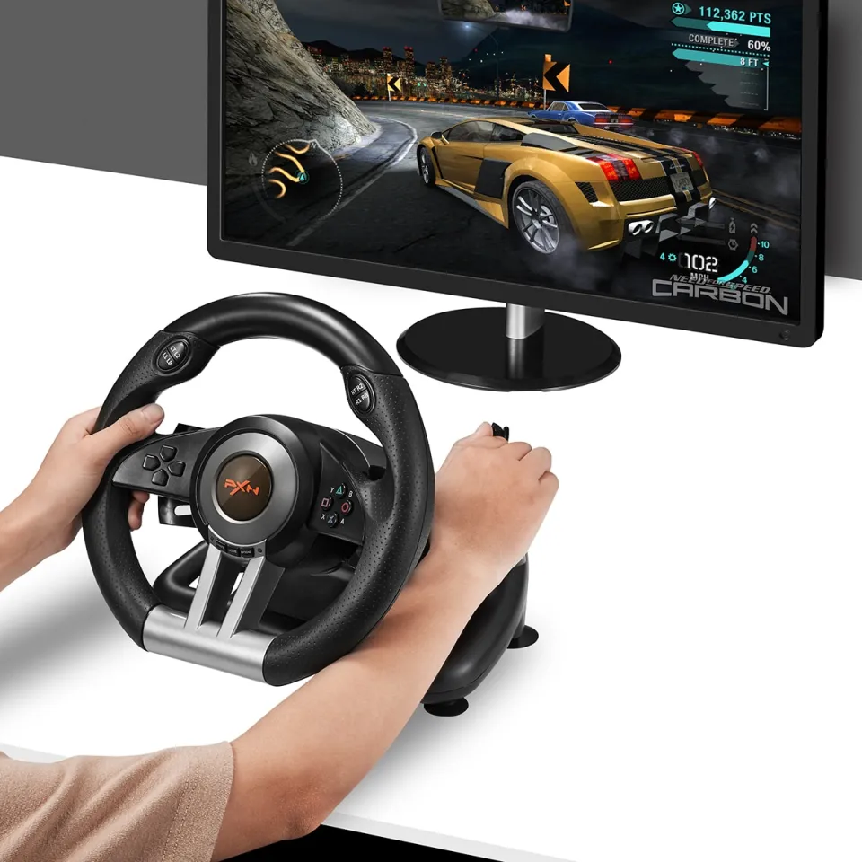 GSE PXN V3II Game Steering Wheel, USB Wired Dual Motors Vibration Wheel 180  Degree, Steering for