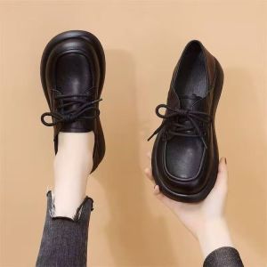 Free Shipping WomenS Lace-Up Casual Loafers With Thick Soles For Height Increase Stylish And Versatile Flats For Autumn 2026 Comfortable And Breathable WomenS Shoes