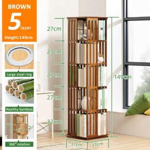 Rotating Bamboo Bookshelf 360-degree Spinning Space Saving BookShelf Tower Small Space